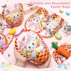 Easter Goodie Bags Plastic Candy Gift Bags with Handle Bunny Chick Pattern Transparent Treat Bags